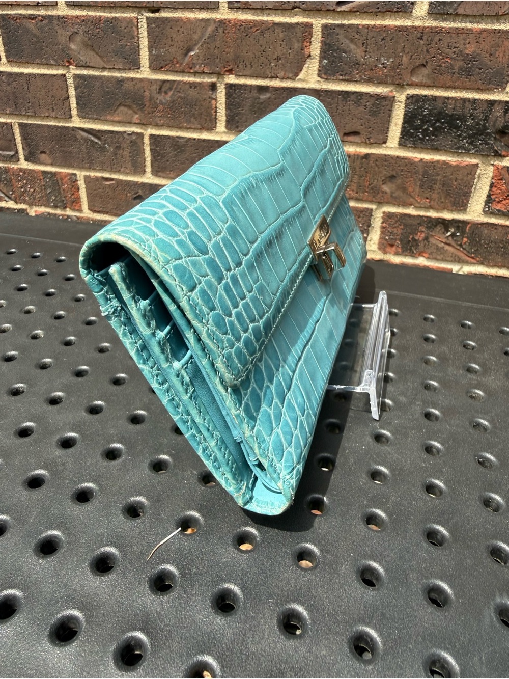Lauren Ralph Lauren Croc Embossed Continental Wallet Turn Lock Blue - Picture 4 of 15